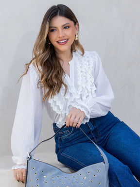 Camisa branca com babados - Ieda ESTRELA