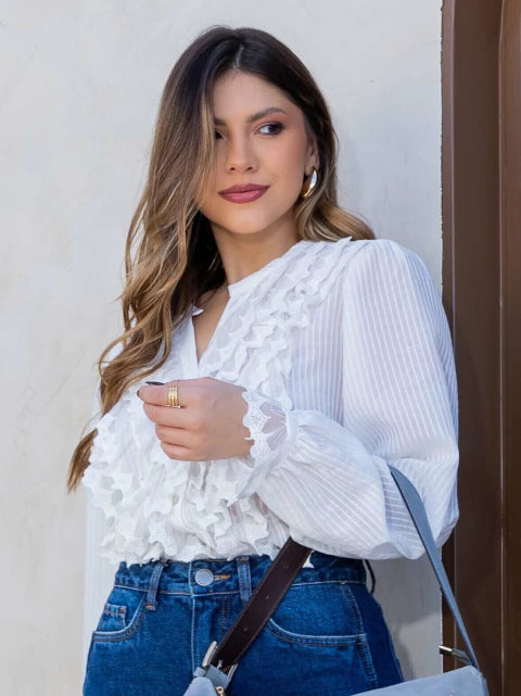 Camisa branca com babados - Ieda ESTRELA