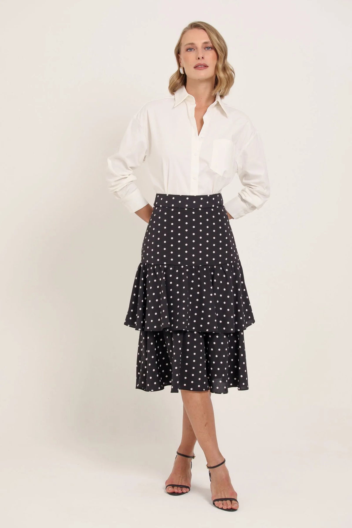 Saia Midi Poá com Babados - Ieda Estrela